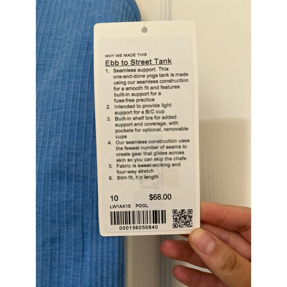 NWT Lululemon Sz 10 Ebb to Street Tank Top in Pool Party $68 MSRP - Picture 5 of 8